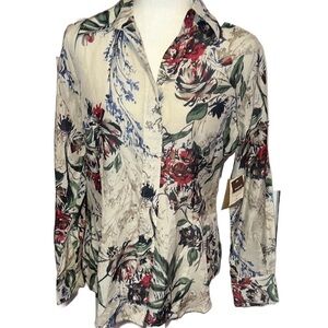 NWT Coldwater Creek Floral Shaped Silk Blend Button Shirt M